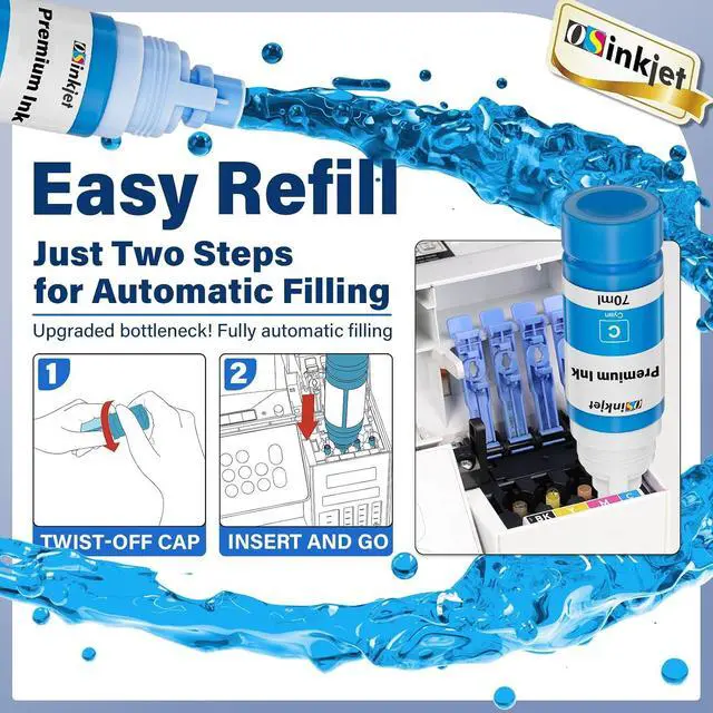 Alt view image 5 of 6 - Compatible for 542 Ink Refill Bottles Fits Eco Tank Pro ET-5150 ET-5170 ET-5180 ET-5800 ET-5850 ET-5880 ET-16600 ST-C5000 ST-C5500, Pigment Ink T542 Combo Pack (2BK 2C 2M 2Y)