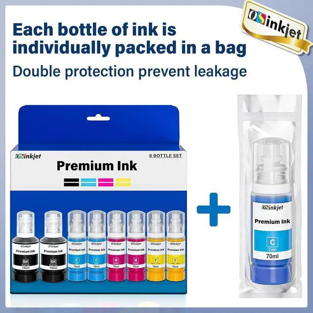 Alt view image 6 of 6 - Compatible for 542 Ink Refill Bottles Fits Eco Tank Pro ET-5150 ET-5170 ET-5180 ET-5800 ET-5850 ET-5880 ET-16600 ST-C5000 ST-C5500, Pigment Ink T542 Combo Pack (2BK 2C 2M 2Y)