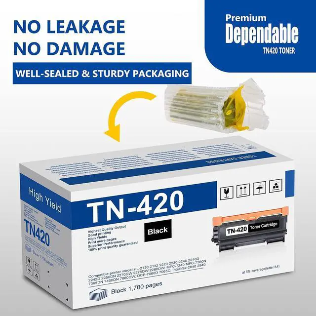 Alt view image 3 of 7 - TN420 TN 420 Black Toner 2 Pack Replacement for Brother TN420 Toner