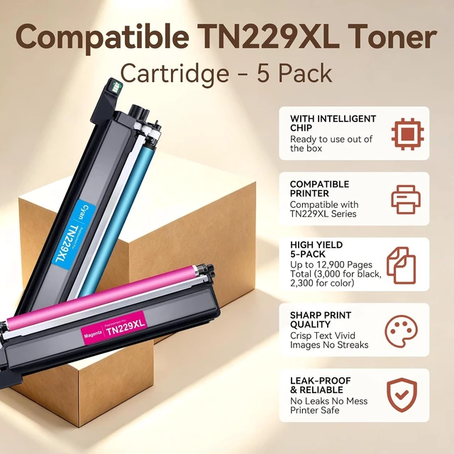 Alt view image 2 of 7 - TN229XL Toner 5 Pack Comapatible for Brother MFC-L3780CDW