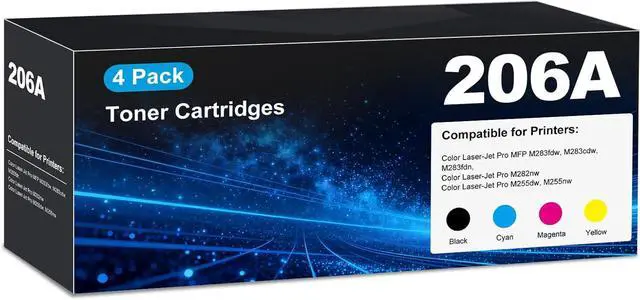 Main image of 206A Toner Cartridges 4 Pack MFP M283fdw M283cdw Compatible with HP 206A 206X HP206A HP206X W2110A Toner Cartridges Set(with Chip) for Color Laserjet Pro MFP M283cdw M283fdw M255dw M255nw Printer