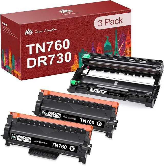 Main image of Toner Kingdom Compatible TN760 Toner Cartridge and DR730 Drum for Brother TN760 TN-760 TN730 TN-730 DR730 for Brother HL-l2395dw HL-L2350DW MFC-L2710DW Printer (2 Toners, 1 Drum Unit)