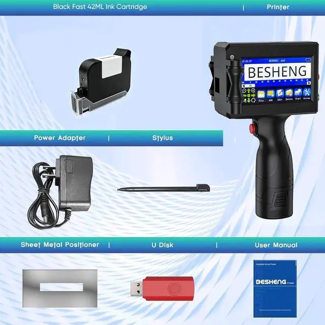 Alt view image 5 of 6 - Handheld Inkjet Printer Gun PT3000 Printing Height 0.08-0.5Inch Inkjet Coder with Original Fast-Drying Ink for Text QRCode/Barcode/Batch Number/Label/Image/Date Printer with Touch Screen