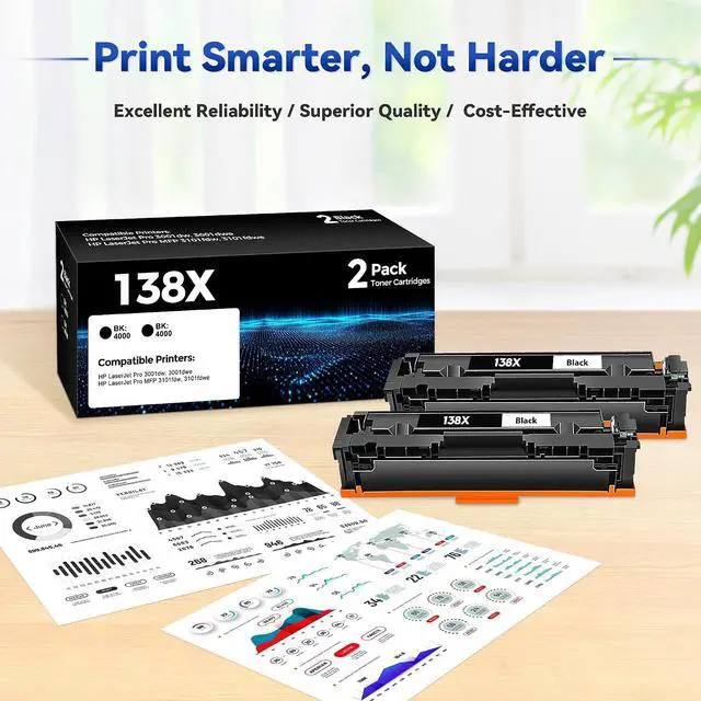 Alt view image 2 of 7 - 138X Black Toner Cartridge 2 Pack Replacement for HP 138X 138A W1380X Toner