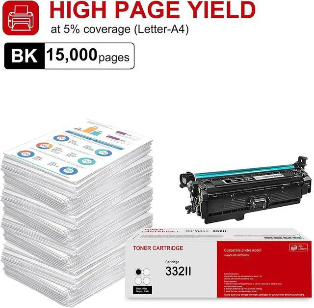 Alt view image 3 of 6 - 1 Pack 332II 6264B012 Black Toner Cartridge: Compatible CRG 332II 6264B012 Replacement for Canon Color imageCLASS LBP7780Cdn Printer