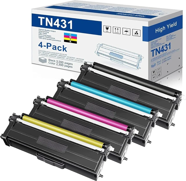 Main image of TN-431 TN431 Toner Cartridges 4-Pack Compatible TN431BK TN431C TN431Y TN431M Replacement for Brother TN431 TN433 MFC-L8900CDW HL-L8360CDW HL-L8260CDW MFC-l9570CDW Printer Toner, TN431 4PK