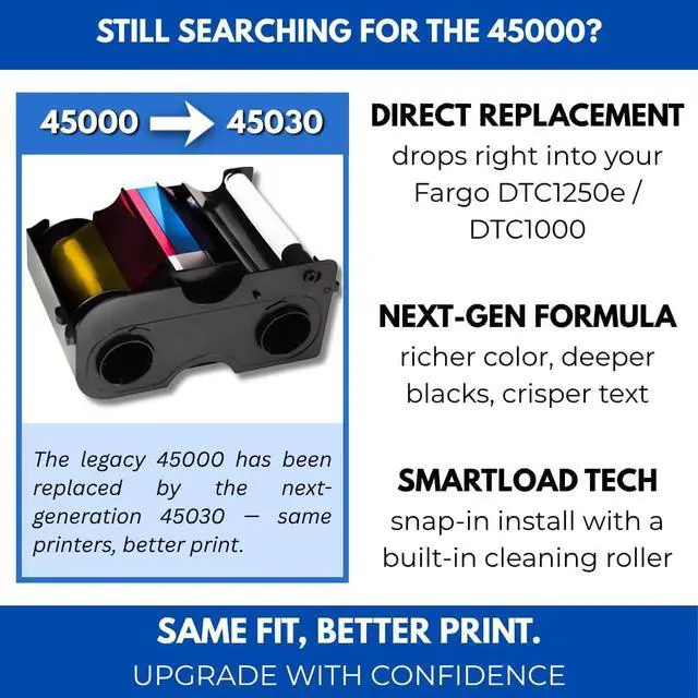 Alt view image 3 of 7 - 045030 EZ YMCKO Ribbon Cartridge for DTC1250e - 300 Images + 30-Day CloudBadging Trial