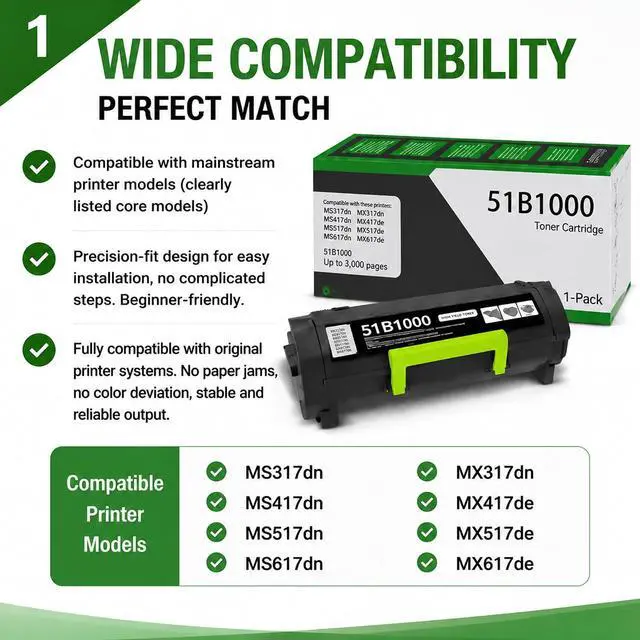 Alt view image 2 of 7 - 51B1000 High Yield Toner Cartridge Black (1-Pack, 3,000 Pages)