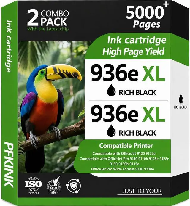 Main image of 936e 936XL Black Ink Cartridge (with Chip) Replacement for HP 936e 936 Compatible with HP OfficeJet Pro 9125e 9135e 9128e 9122e 9110b 9130b 9730e 9730 Printers (2Black)