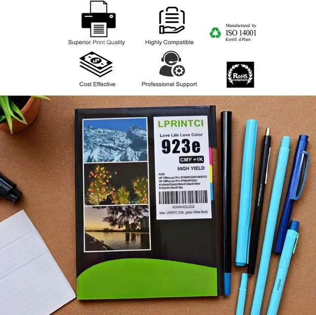 Alt view image 4 of 7 - 923XL 923e 923 Ink Cartridges Combo Pack High Yield Replacement for OfficeJet Pro Series 8130e 8135e 8138e 8139e 8125e 8122e 8120 8124e Printers 4 Pack (Black Cyan Magenta Yellow)