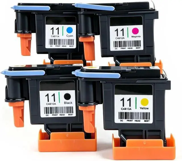 Alt view image 3 of 5 - 11 Ink Printhead Set Replaceable Printhead (with Chip) Compatible with HP11 Designiet 500 800 BusinessInkiet1200 C4810A C4811A C4812AC4813A Printer Replacement Part (4PK-BCMY)