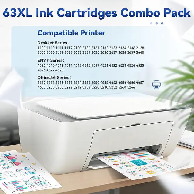 Alt view image 2 of 7 - 63XL Ink Cartridges Black and Color Combo Pack Compatible for HP 63 XL 63XL