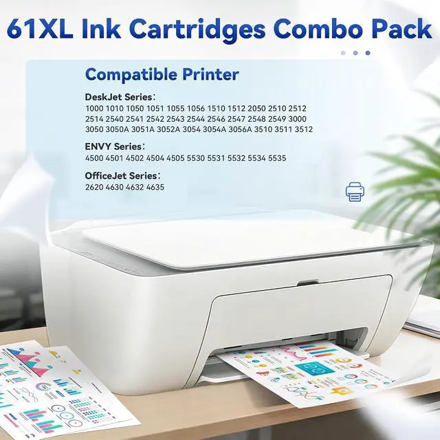 Alt view image 2 of 7 - 61XL Ink Cartridges Black and Color Combo Pack Compatible for HP 61 XL 61XL
