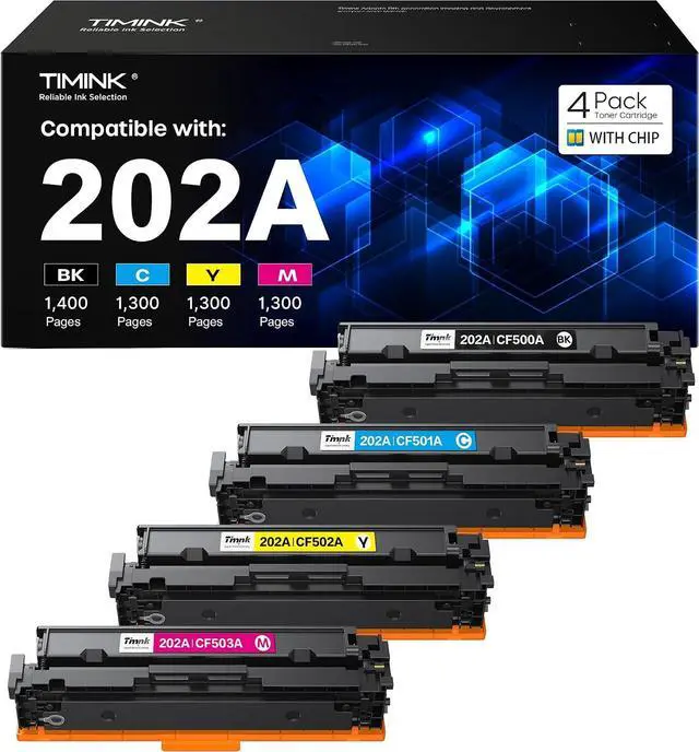 Main image of 202A Toner Cartridges 4 Pack with Chip Replacement for HP202A 202 A CF500A