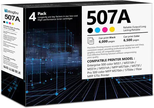 Main image of 507A High Yield Toner Cartridge 4 pack Compatible CE400A CE401A CE402A CE403A Toner Replacement for HP 507A Enterprise 500 color M551dn M551n MFP M575dn M575f Pro 500 color MFP M570dn Printer