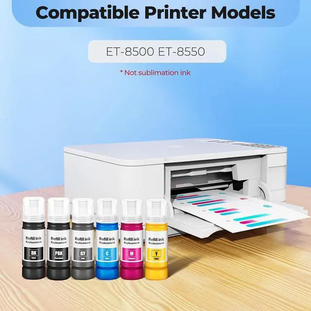 Alt view image 2 of 7 - Compatible for EPT552 Ink Refill Bottles 6-Pack ET-8550 ET-8500 Ink Refill Bottle Replacement for ET 8550 ET 8500 ET8550 ET8500 Printer (BK PB C M Y GY)