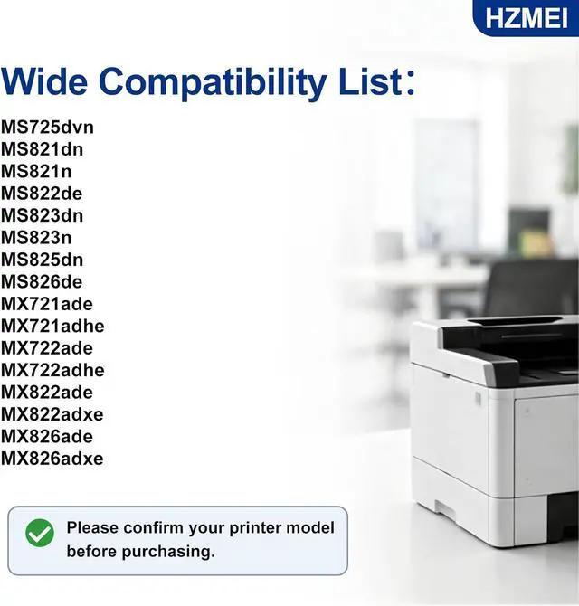 Alt view image 2 of 7 - 58D1H00 Toner Cartridge High Yield 58D1H00 58D0H0G 58D1H0E Toner Compatible with Lexmark MS725 MS821 MS822 MS823 MS824 MS825 MS826 MX721 MX722 MX725 MX822 MX824 MX826 Laser Printer 15,000 Pages