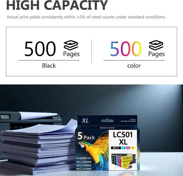 Alt view image 3 of 7 - LC501XL Ink Cartridge Replacment for Brother LC501 LC501XL