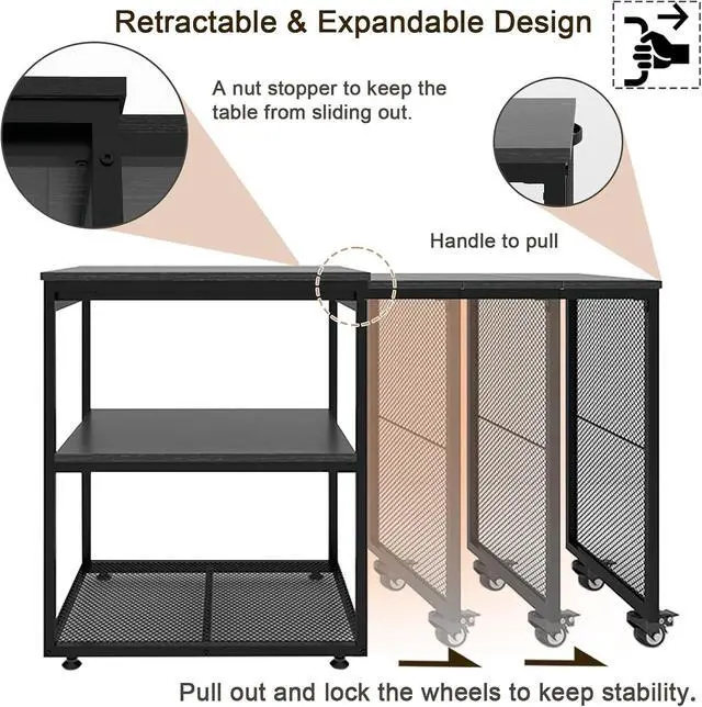 Alt view image 3 of 7 - Natwind 24''x20'' Large Printer Stand,Extendable Home Craft Table,Black