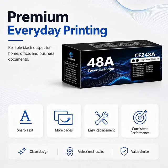 Alt view image 5 of 7 - 48A CF248A Toner Cartridge 2 Pack High Yield Replacement for HP 48A Black to use with Pro M15w M28w M29w M31w M28a M29a M30w M15a M16a M16w Printer