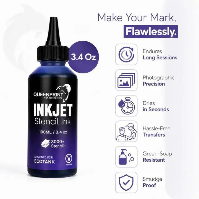 Alt view image 4 of 7 - Tattoo Stencil Ink Refill for EcoTank Inkjet Printer, 100ml Smudge-Proof Stencil Printer Ink for Professional Tattoo Template, Clog-Free & Vegan (Violet)
