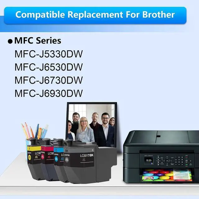 Alt view image 2 of 6 - LC3017BK LC30173PK High Yield XL 4 Pack Ink Cartridges(1 Ea: Black/Cyan/Magenta/Yellow Ink) - Replacement for Brother MFC-J5330DW MFC-J6530DW MFC-J6530DW Printer