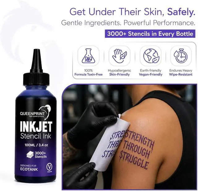 Alt view image 6 of 7 - Tattoo Stencil Ink Refill for EcoTank Inkjet Printer, 100ml Smudge-Proof Stencil Printer Ink for Professional Tattoo Template, Clog-Free & Vegan (Violet)