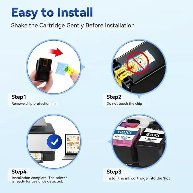 Alt view image 7 of 7 - For HP 68XL 68e 68 Black/Tri-Color Ink Cartridges Combo Pack High Yield
