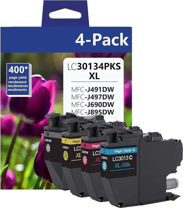 Main image of LC30134PKS High-Yield Color Ink Cartridges 4-Pack, Up to 400 Pages per Cartridge, Includes Black, Cyan, Magenta and Yellow - Replacement for Brother MFC-J491DW MFC-J497DW MFC-J895DW MFC-J690DW Printer