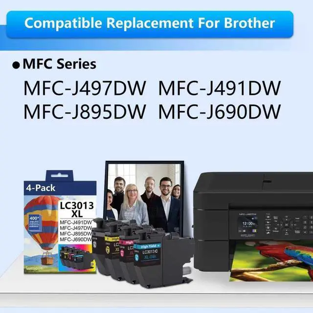 Alt view image 2 of 6 - LC30134PKS High-Yield Color Ink Cartridges 4-Pack, Up to 400 Pages per Cartridge, Includes Black, Cyan, Magenta and Yellow - Replacement for Brother MFC-J491DW MFC-J497DW MFC-J895DW MFC-J690DW Printer
