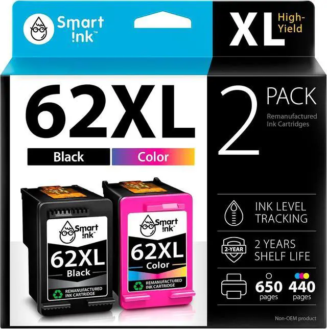 Main image of Smart Ink Remanufactured Ink Cartridge Replacement for HP 62 XL 62XL Black & Tricolor (2 Combo Pack) for HP Printer Envy 7640 5660 7645 5540 5643 5661 5664 5663 5640 5642 OfficeJet 5740 5746 5745 8040