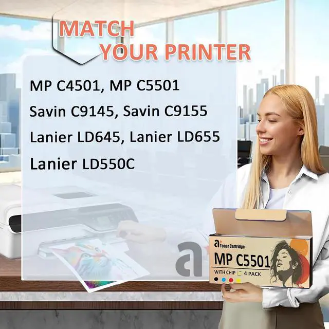 Alt view image 2 of 7 - MP C5501 Toner Cartridges Replacement for Ricoh MP C5501 841452 841455 841454 841453 Toner Cartridge Compatible for Ricoh Aficio MP C4501 C5501 Savin C9145 Printers