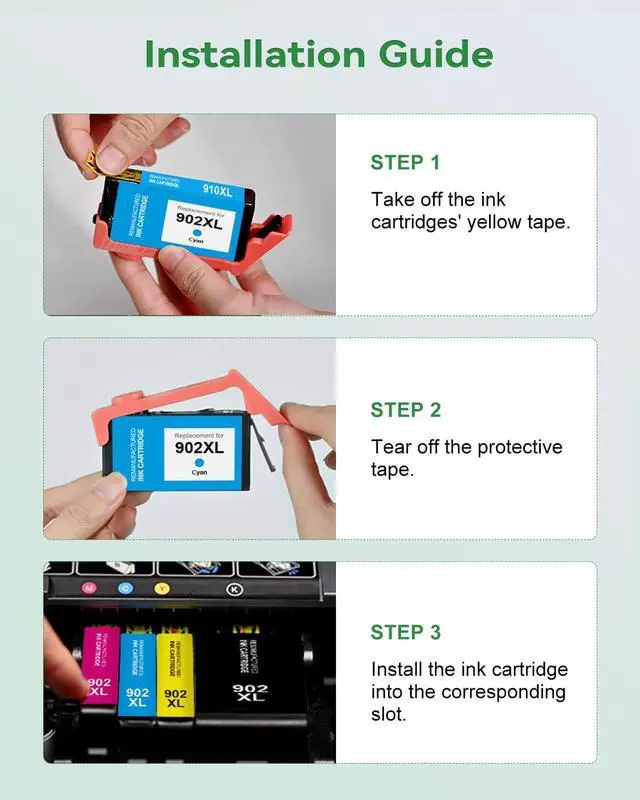 Alt view image 5 of 7 - EaseFusion 902XL Ink Cartridges 4 Combo Pack Compatible for Hp Printers, 902XL 902 XL Ink for OfficeJet 6950 6960 6960 6970 Series(Black, Cyan/Magenta/Yellow)