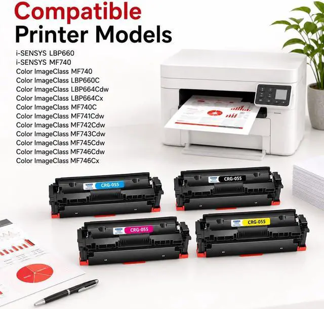 Alt view image 2 of 7 - 055 Toner Cartridge Set (4-Pack, Black, Cyan, Magenta, Yellow) Poou Compatible 055 High Yield Replacement for Canon 055 Toner Color imageCLASS MF743Cdw MF741Cdw MF745Cdw MF746Cdw LBP664Cdw Printer