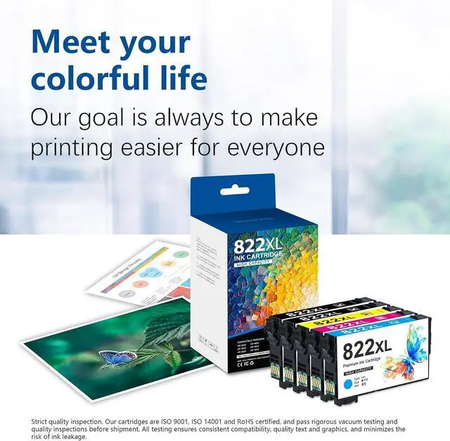 Alt view image 5 of 7 - 822XL High Capacity Ink Cartridge 5-Pack (2BK+1C+1M+1Y) Remanufactured Compatible Replacement for 822XL Black Cyan Magenta Yellow Ink for WF-3823 WF-3820 WF-4820 WF-4830 WF-4833 WF-4834 Printer