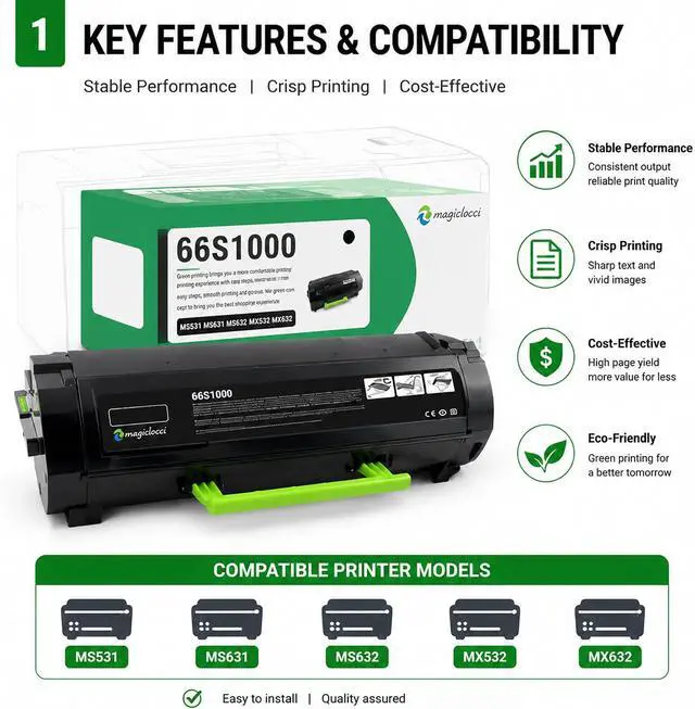 Alt view image 2 of 7 - 66S1000 Black Toner Cartridge High Yield (1-Pack)