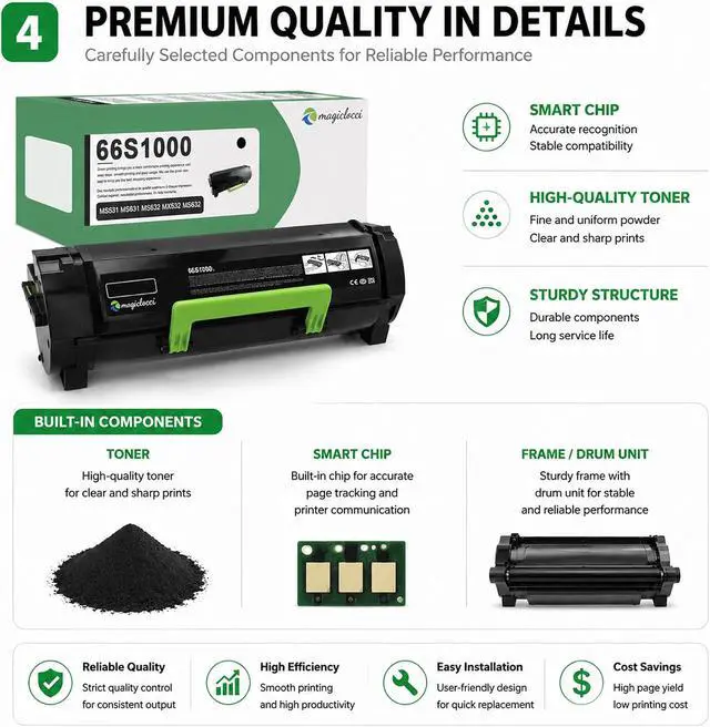 Alt view image 5 of 7 - 66S1000 Black Toner Cartridge High Yield (1-Pack)