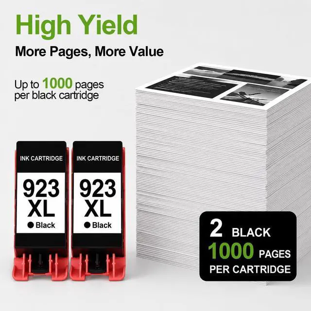 Alt view image 3 of 7 - 923XL 923e 923 Black Ink Cartridges 2-Pack High Yield Replacement for HP 923 923e 923XL, Compatible with HP OfficeJet Pro 8130e 8135e 8139e 8138e 8122e 8120 8124e 8125e 8130 8132e 8134e Printers
