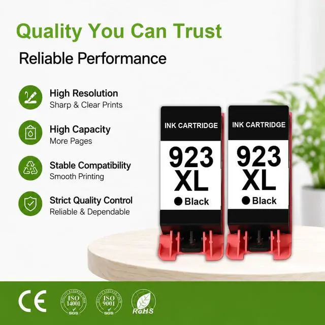Alt view image 7 of 7 - 923XL 923e 923 Black Ink Cartridges 2-Pack High Yield Replacement for HP 923 923e 923XL, Compatible with HP OfficeJet Pro 8130e 8135e 8139e 8138e 8122e 8120 8124e 8125e 8130 8132e 8134e Printers