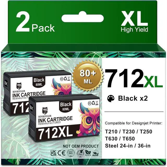 Main image of 712XL 712 Black Ink Cartridges (80-ml, 2-Pack)