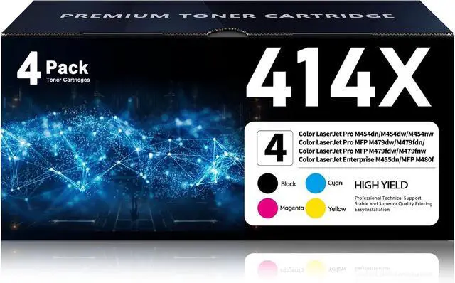 Main image of 414X Toner Cartridges 4 Pack High Yield with Chip Replacement for HP 414X W2020X 414A W2020A Toner Work with Color Laser Jet Pro MFP M479fdw M479fdn M454dw M454dn M455dn M480f Printer (BK/C/Y/M)