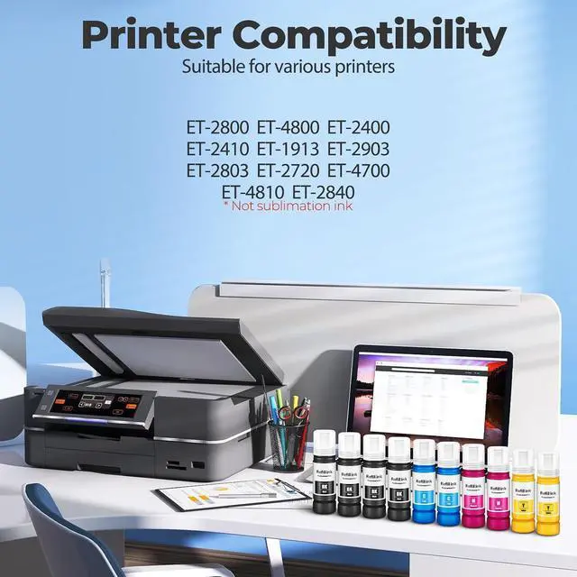 Alt view image 2 of 7 - Compatible for EPT522 Ink Refill Bottles ET-2800 ET-2803 ET-2400 ET-4800 Ink Refill Work for 2800 2803 2400 4800 ET2800 ET2400 ET4800 ET-2720 ET-4700 ET-4810 ET-2840 ET-2410 ET-1913 ET-2903 Printer
