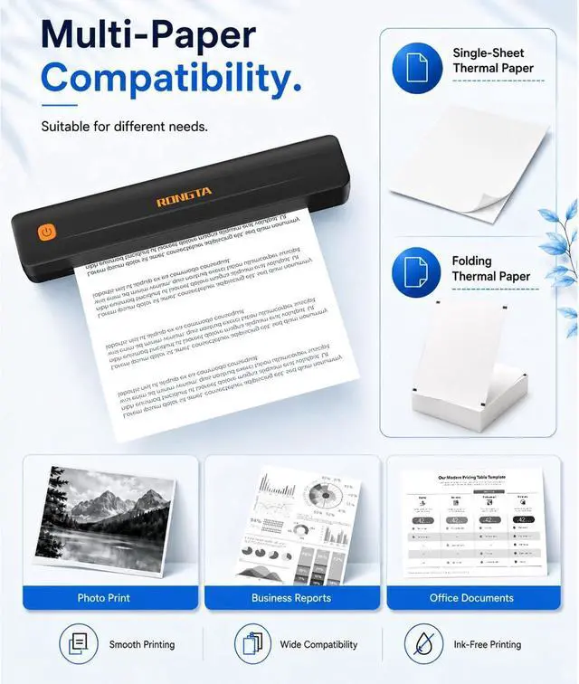 Alt view image 2 of 3 - Rongta Thermal Portable Printers Wireless for Travel with 200 Sheets Single Thermal Paper