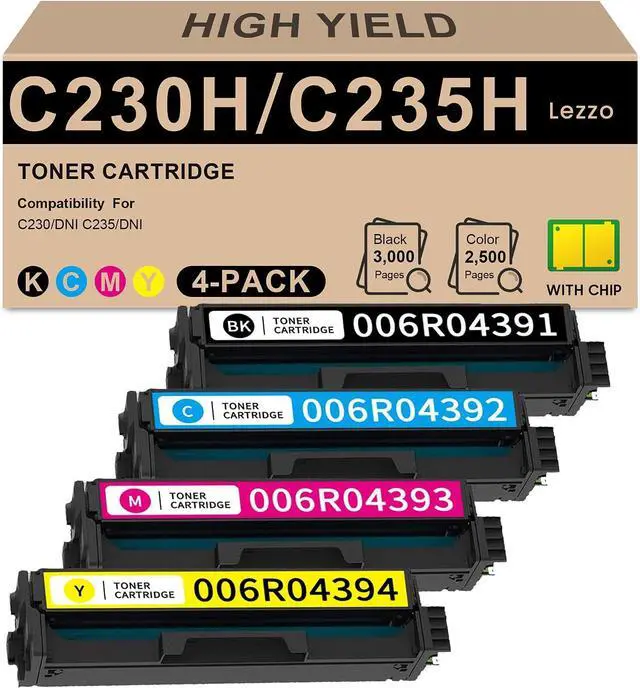 Main image of Lezzo C230 C235 Toner Cartridge High Yield (with New Chip) 006R04391 006R04392 006R04393 006R04394 Replacement for Xerox C235/DNI C230/DNI Color Printer, 4-Pack C235 C230 Ink Cartridge