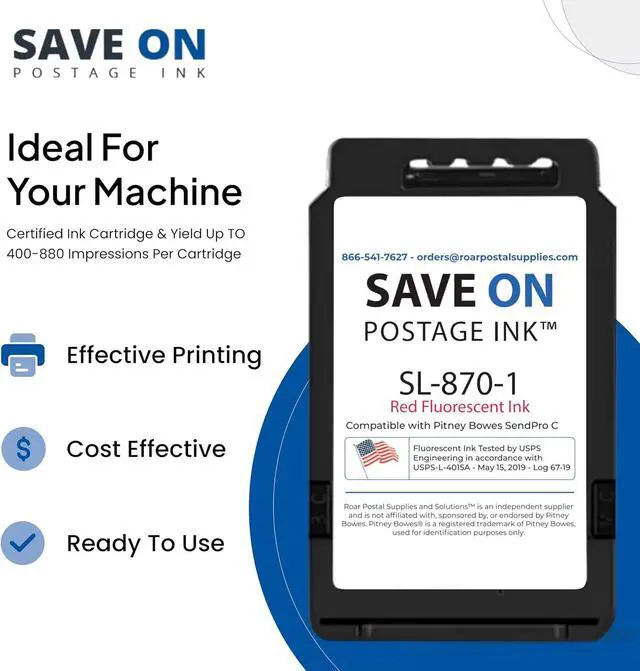Alt view image 4 of 7 - Compatible Pitney Bowes SL-870-1 Red Ink Cartridge Inkjet Printer Ink for SendPro Mailstation CSD1 Postage Meter Machine - PB Replacement Printer Cartridge w/OEM Compatibility