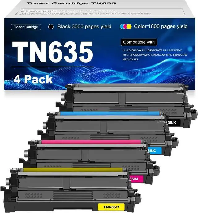 Main image of TN635 Toner Cartridge for Brother TN635XL Compatible with HL-L8430CDW HL-L8430CDWT HL-L8570CDW MFC-L8730CDW MFC-L8930CDW MFC-L8970CDW MFC-EX575 Printer High Yield Replacement Set 4PackB C M Y