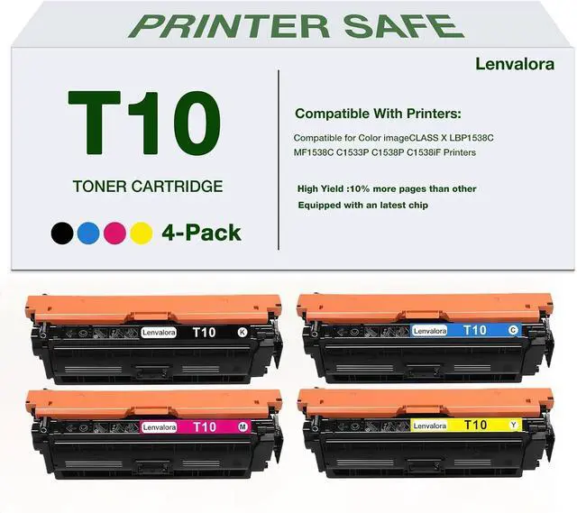 Main image of T10 High Yield Toner Cartridges Replacement for Canon T10 T10L Toner Work for Color imageCLASS X LBP1538C MF1538C C1533P C1538P C1538iF Printers (4-Pack, BK/C/M/Y)
