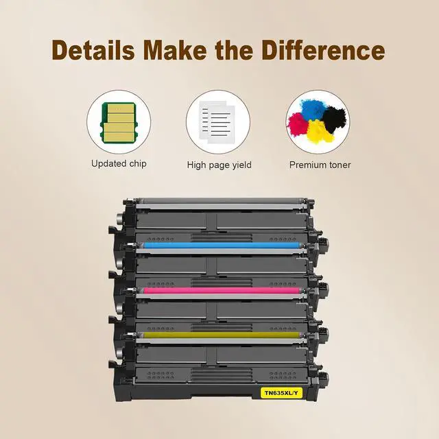 Alt view image 4 of 7 - TN635 Toner Cartridge for Brother TN635XL Compatible with HL-L8430CDW HL-L8430CDWT HL-L8570CDW MFC-L8730CDW MFC-L8930CDW MFC-L8970CDW MFC-EX575 Printer High Yield Replacement Set 4PackB C M Y