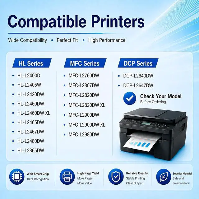 Alt view image 2 of 5 - TN830XL Toner Cartridge Compatible Replacement for Brother DCP-L2640DW MFC-L2820DW HL-L2400D HL-L2460DW HL-L2405W HL-L2465DW HL-L2480DW MFC-L2900DW Printer(4Pack)