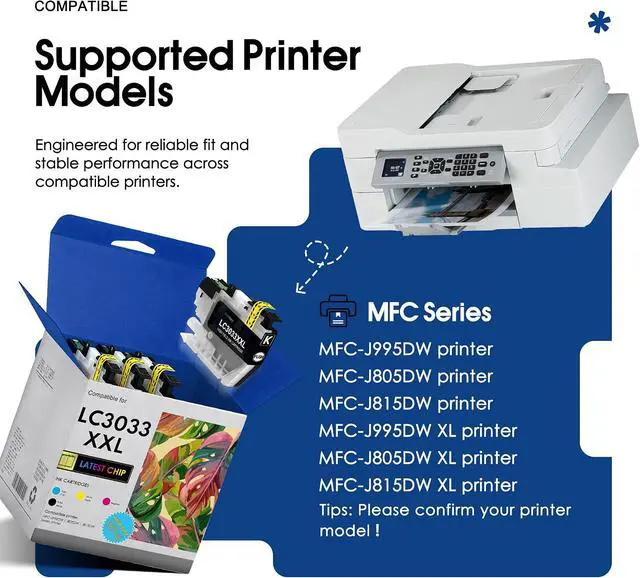 Alt view image 2 of 6 - LC3033XXL Ink Cartridges 4-Pack (1Bk/1C/1M/1Y) Compatible for LC3033 LC3035 High Yield Ink Replacement for MFC-J995DW MFC-J805DW MFC-J815DW MFC-J995DW XL Printer